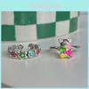 Stylish Adjustable Enamel Dripped Bear Floral Ring For Women With Unique Design And Trendy Aesthetic