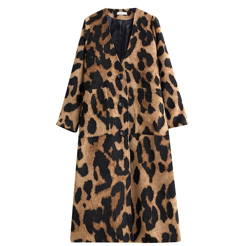 Oversized Vintage Leopard Casual Løs Lang Vår Høst Frakk for kvinner Jakke Klær Yttertøy