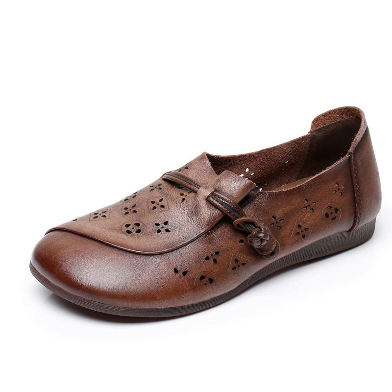 Fashion GKTINOO Summer Genuine Leather Flats New Fashion Women Shoes Woman For Mom Women's Comfortable Handmade Pregnant Hollow Sandals