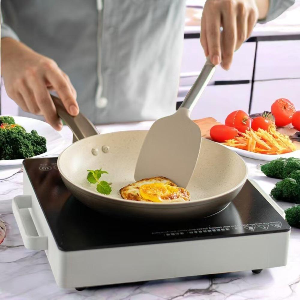 2pcs Stainless Steel Handle Steak Spatula Food Grade Silicone Stir Fry Turner  Nonstick Pan