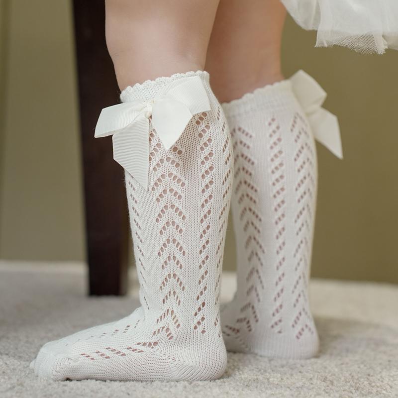 1 Paar Sommer Mode Schleife Baby Mädchen Socken Spanische Lange Socke Kleinkind Kniehoch Atmungsaktives Netz Prinzessin Schlauchsocken Für 0-5 Jahre
