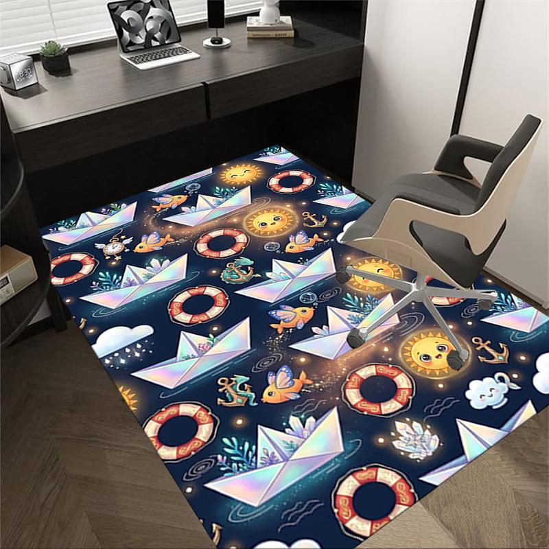 

1PC Paper boats Lifebuoys Non-Slip Floor Carpet Compatible for Office&Living Room&Bedroom&Dining room - Soft & Pattern-G0316 60cm by 90cm