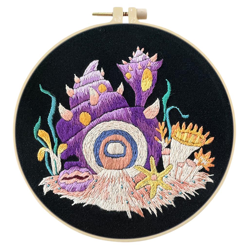 Ocean Scenery DIY Stamped Embroidery Stitches Practice Kit 30x30cm Embroidery Starter Kit with 20cm Embroidery Hoop for Adults