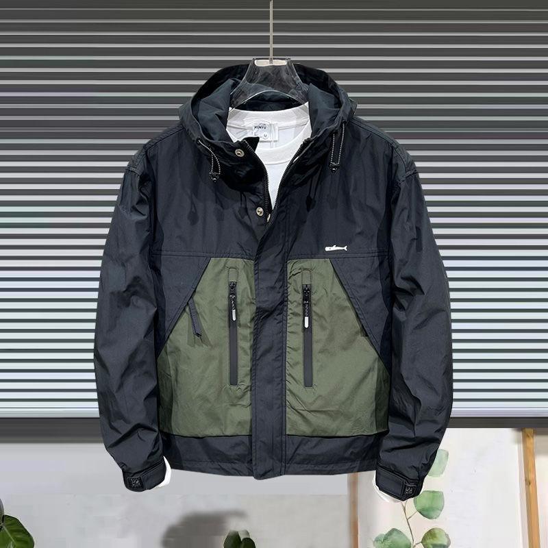Trendy American Color-Block Men s Workwear Windbreaker: Versatile Hooded Jacket for Spring and Autumn. M