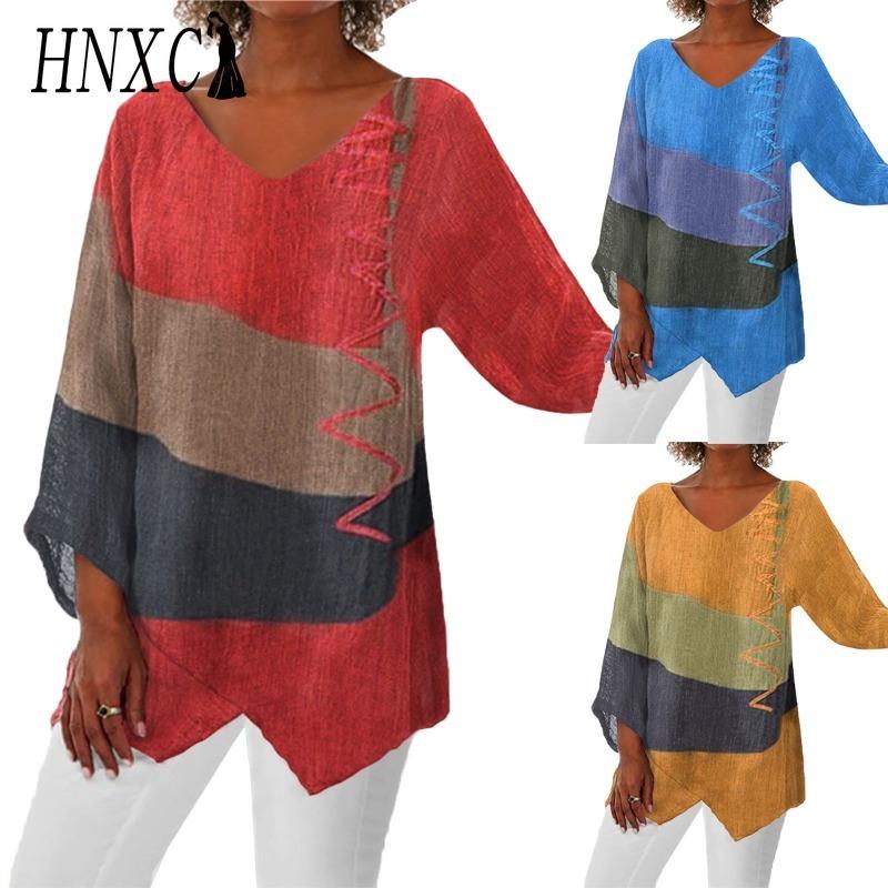 HNXC Damenmode Lässig Einfarbig Druck 3/4-Ärmel O-Ausschnitt Blusen & Hemden