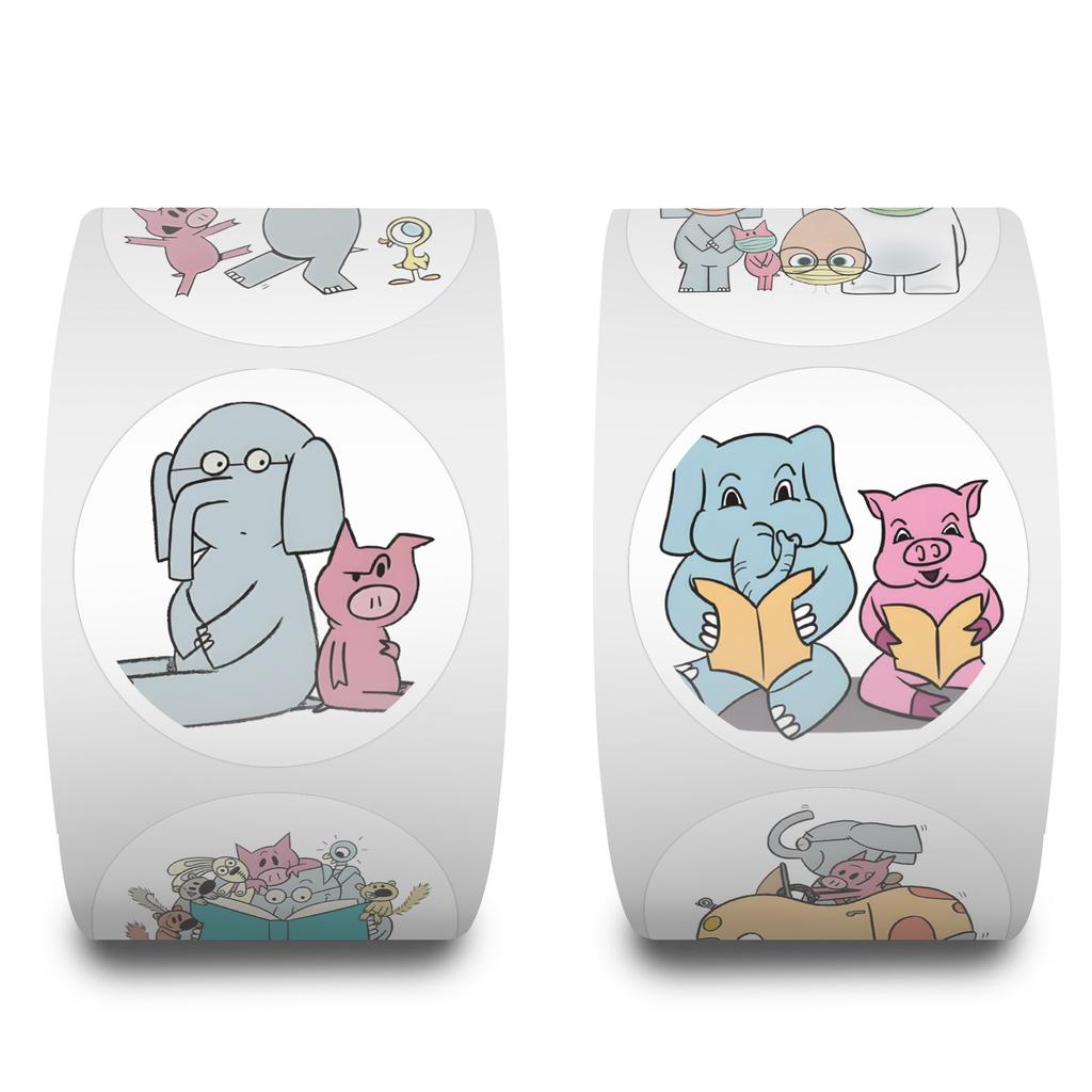 500 Stickers/roll Elephant and Piggieai Roll Stickers Reward Stickers Creative Handbook Tape