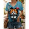 Women's T-Shirt Kawaii Animal Graphic Fashion Short Sleeved V-Neck Regular Tops Daily Print Tee Summer Spring Casual Tops