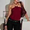 Summer tube top neck sling vest pleated short sleeveless European and American mesh women's top