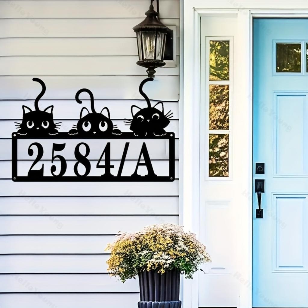 Vintage Metal Cat Wall Art Customizable Address Sign Home Decor Hot Sale