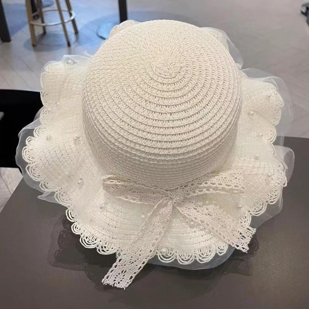 Lace Wide Brim Straw Cap Sun Protection Sunshade Fisherman Hat New Holiday Travel Beach Bags