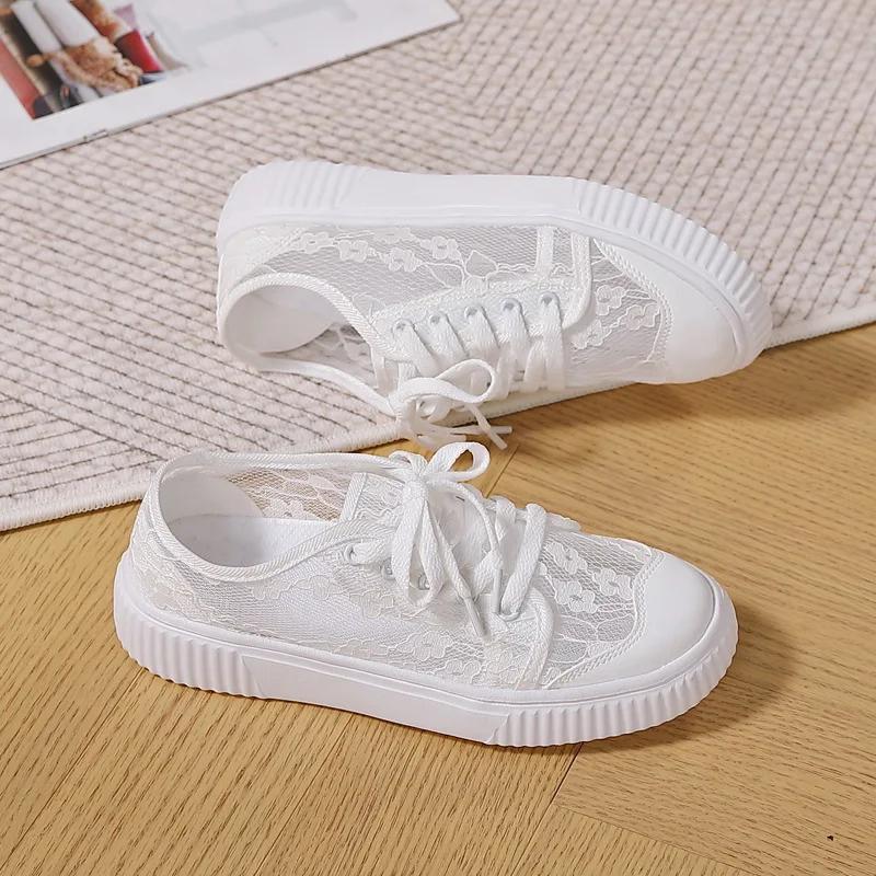 Summer Women Lace Casual Shoes Woman Breathable Mesh Sneakers Flats Platform Floral Loafers Comfort Shallow Walking Black Shoes