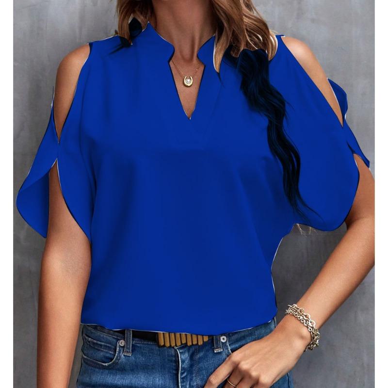 Summer women's new style V-neck stylish off-shoulder sleeve women's tops