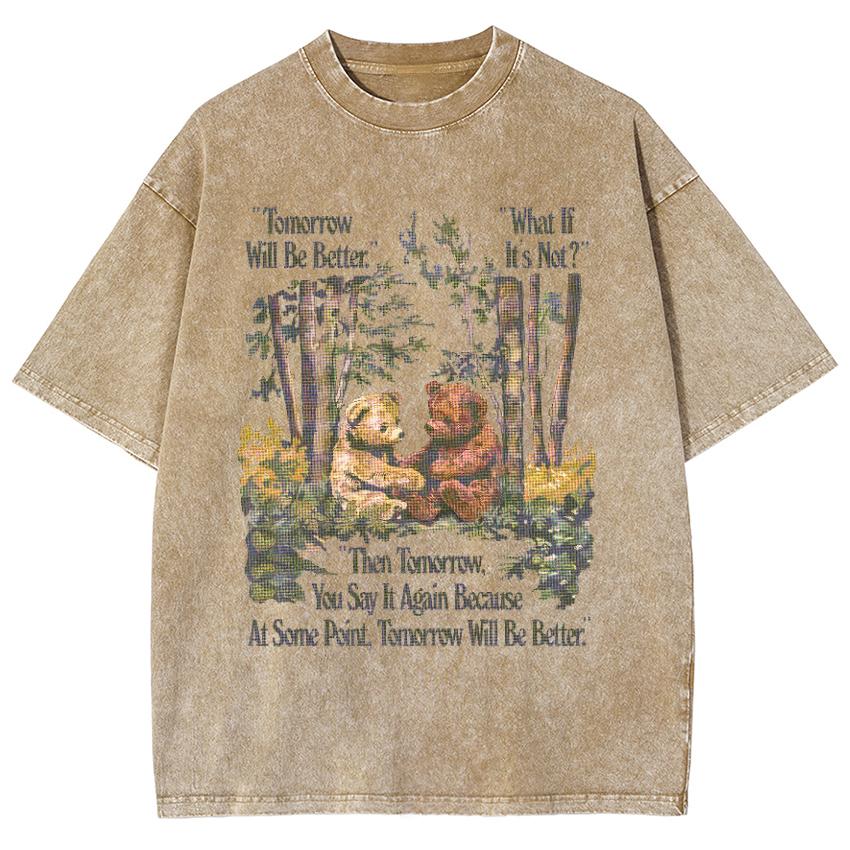 Cinematic Cartoon Bear Print Women's T-Shirt Y2K Oversized Cotton Tees American Retro Distressed Short Sleeve