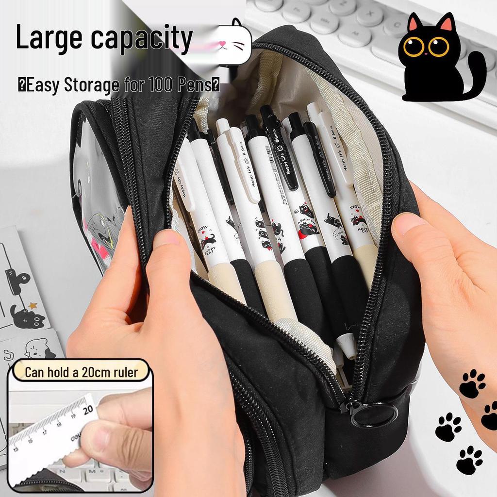 Detachable Transparent Scarf Kitten Pencil Case - Girls' School Stationery Box, Dirt-Resistant