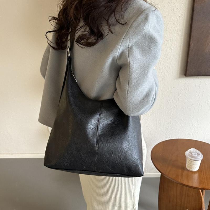 Popular Fashi Korean Versi Versatile Single Shoulder Underarm Bag, Commute Leather Handbag, Tote Bags Women's Zipper Closure
