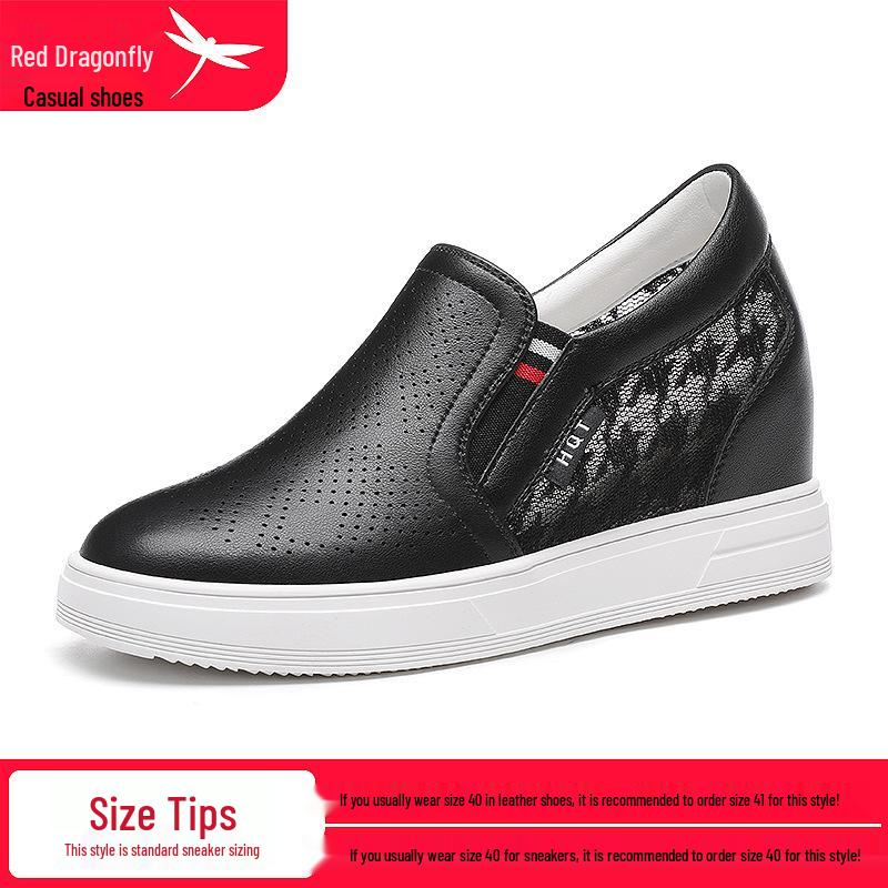 Women s Red Dragonfly Spring Hidden Heel Mesh Sneakers - Breathable, White, Small Height 40