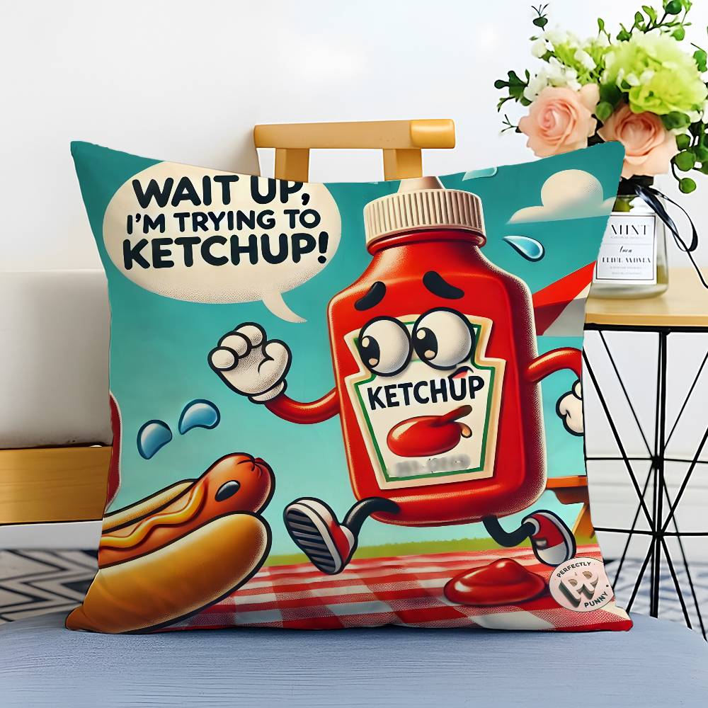 Cartoon Funny Ketchup Pattern Pillow Case Printed Brushed Fleece Pillow Baby Skin-Touch Eco-Friendly Dye-Sublimat