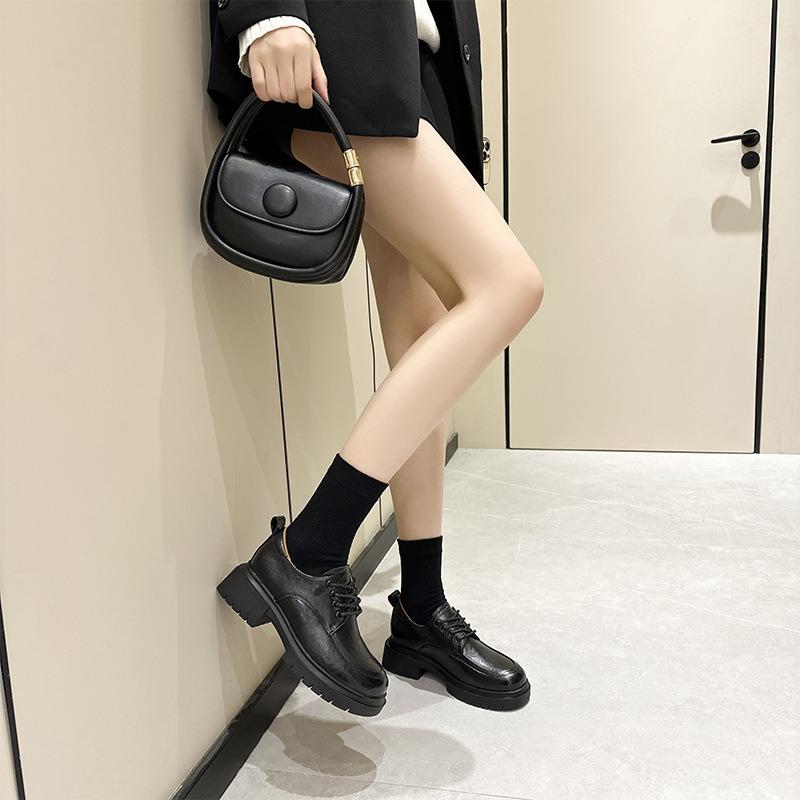Autumn British Leather Women's Platform Lace-up Small Size Casual Shoes Women's Retro Beanie Shoes Women