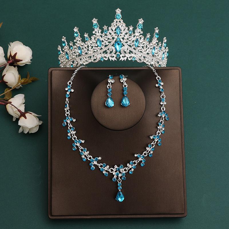 DIEZI Baroque Bridal Rhinestone Crown Tiara For Women Girls Wedding Princess Queen Crystal Tiaras Necklace Earrings Jewelry Sets