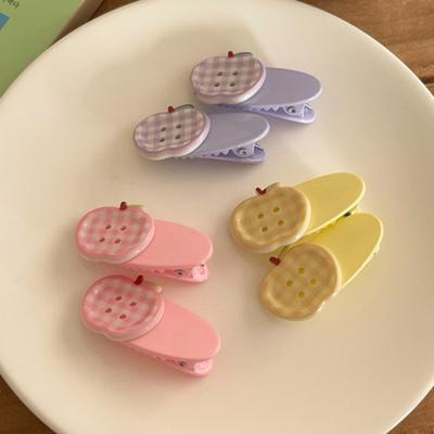 Girl Hairpins Macaron Cream Color Plaid Pattern Fruit Button Design Hair Clips