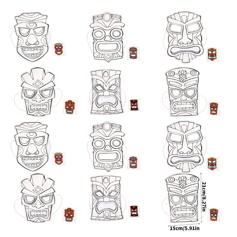 Classroom Project Island Masks, 12 Pack Paintable Paper Pulp Mask Set for Student Art Activities, Summer Party Crafts and Family DIY Use