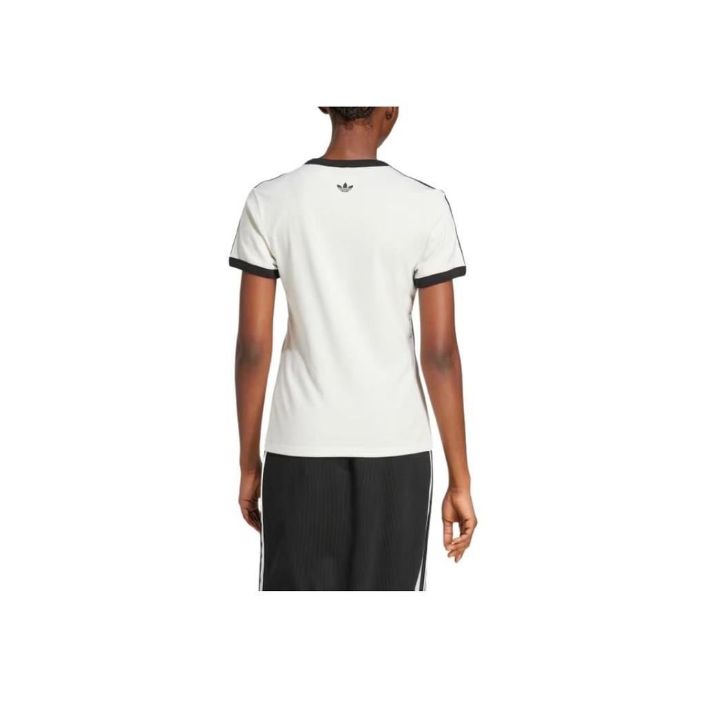 Adidas Originals Cali Tee Slim Fit Striped Sports Short Sleeve Regular T-Shirt Women Tops Cloud-White JD3591