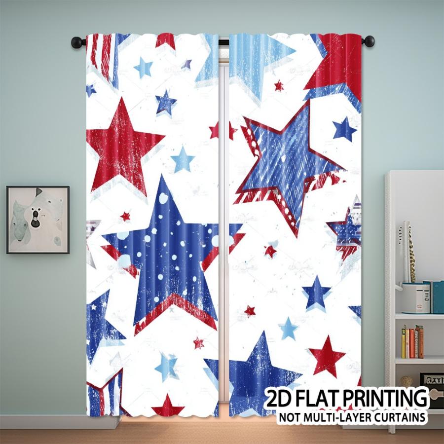 2PCS Digital Printed Curtains, Independent Stars Pattern, Artistic Pattern Window Drapes for Living Room Bedroom Decor