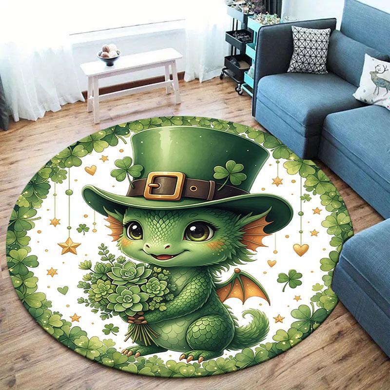 Green Festival Round Area Rug,Carpet Rug for Living Room Bedroom Sofa Playroom Decor,Non slip Floor Mat