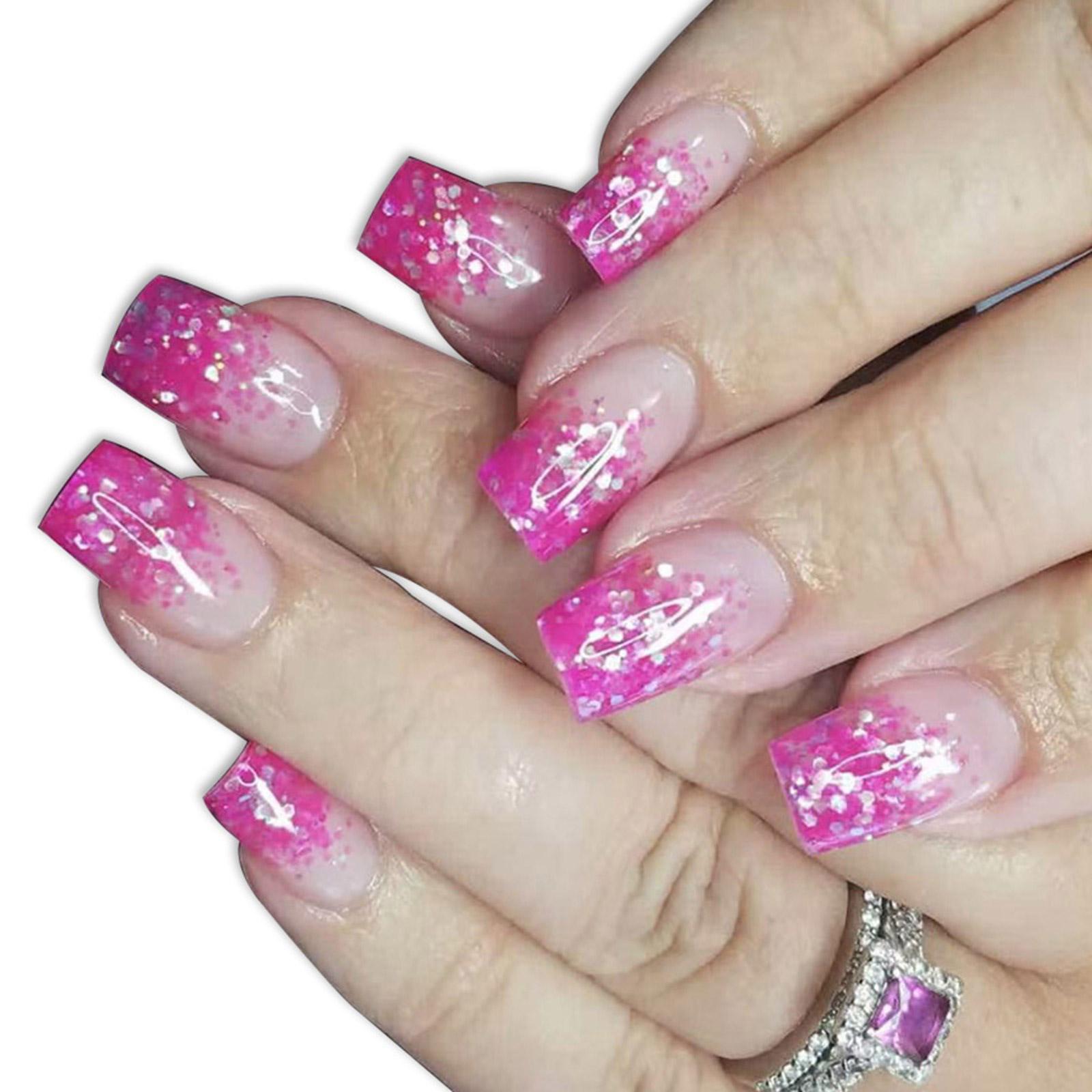 

24 шт. Средние квадратные накладные ногти с блестящим цветочным дизайном, французские накладные ногти, полное покрытие, искусственные ногти, наклейки для ногтей