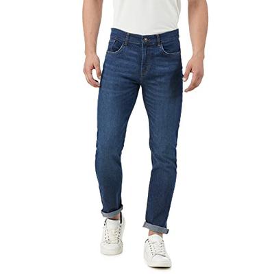 INKD Men's Stretchable Regular Fit Mid Rise Jeans (Indigo - Denim Divine, 34)