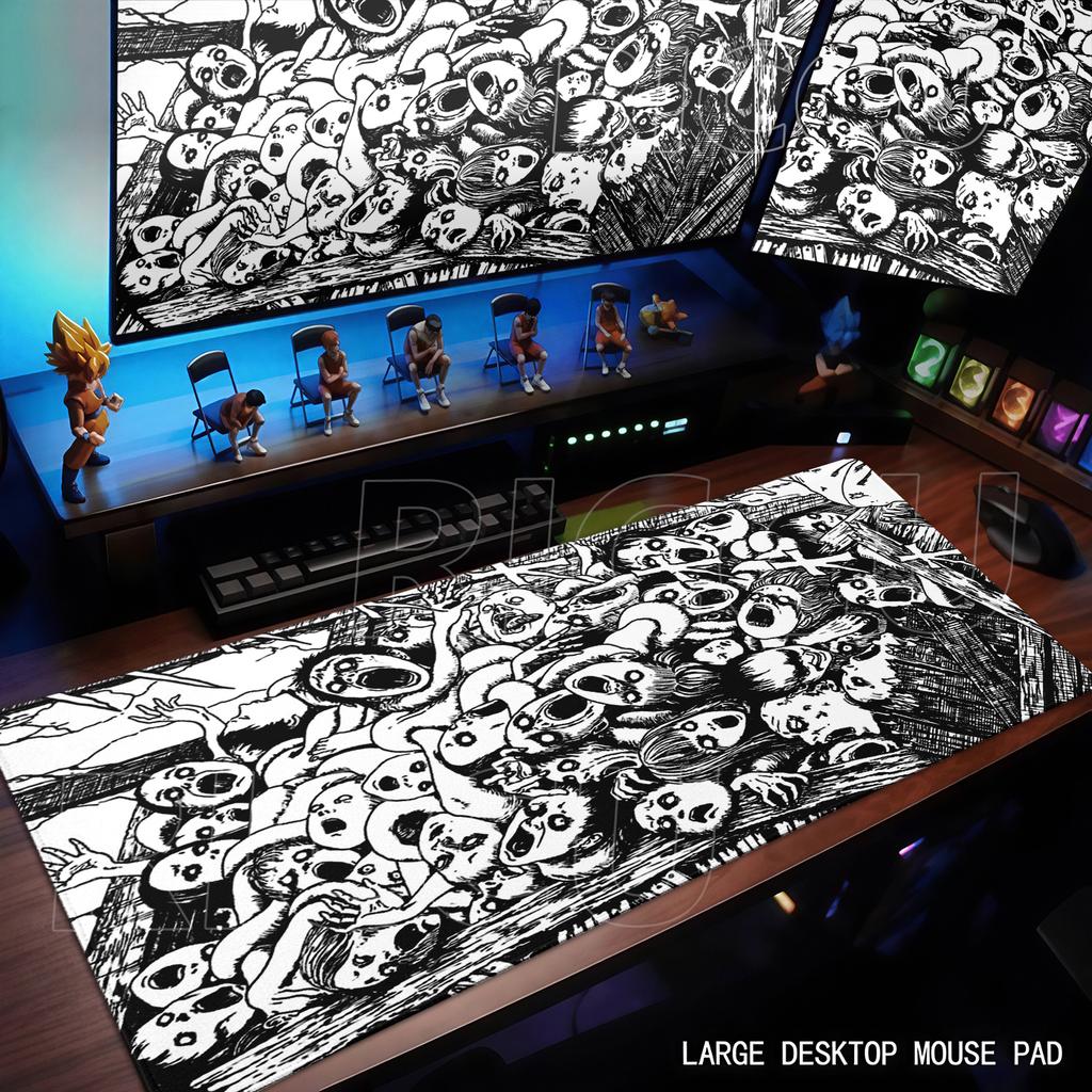 Schwarz-Weiß-Mauspad XXL HD Anime-Mädchen Schreibtischunterlage Erweiterte Gaming-PC-Tastaturmatten Große Gamer-Collage Horror-Anime-Mauspad