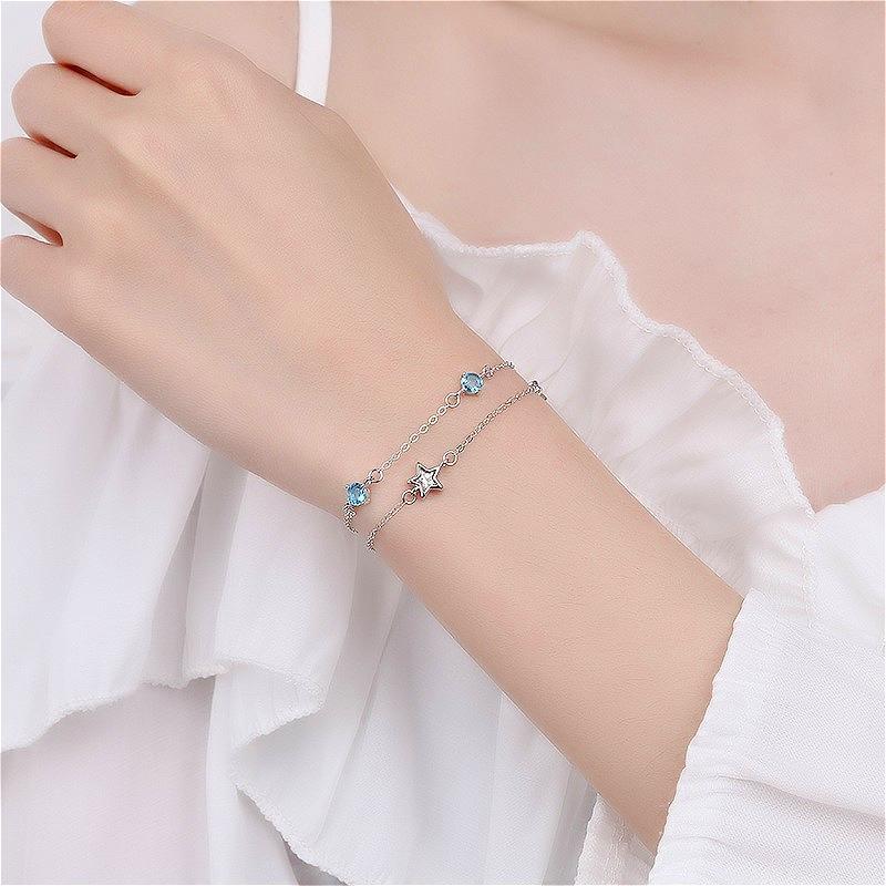 925 Silver Blue White Crystal Bracelets For Women Luxury Sparkling Double Layer Star Bracelets Elegant Jewelry