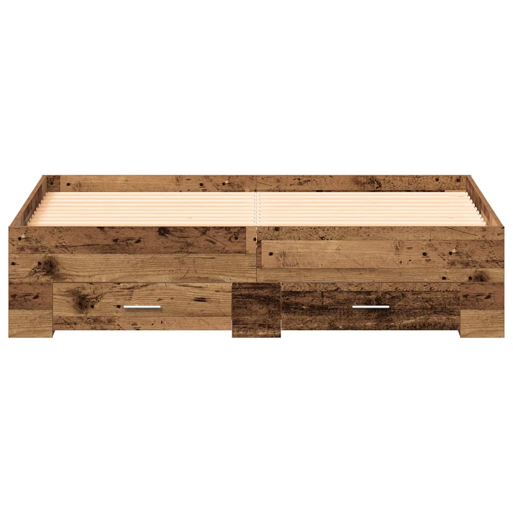 Bed Frame with Drawers Reclaimed Wood Look 140 x 190 cm Engineered Wood