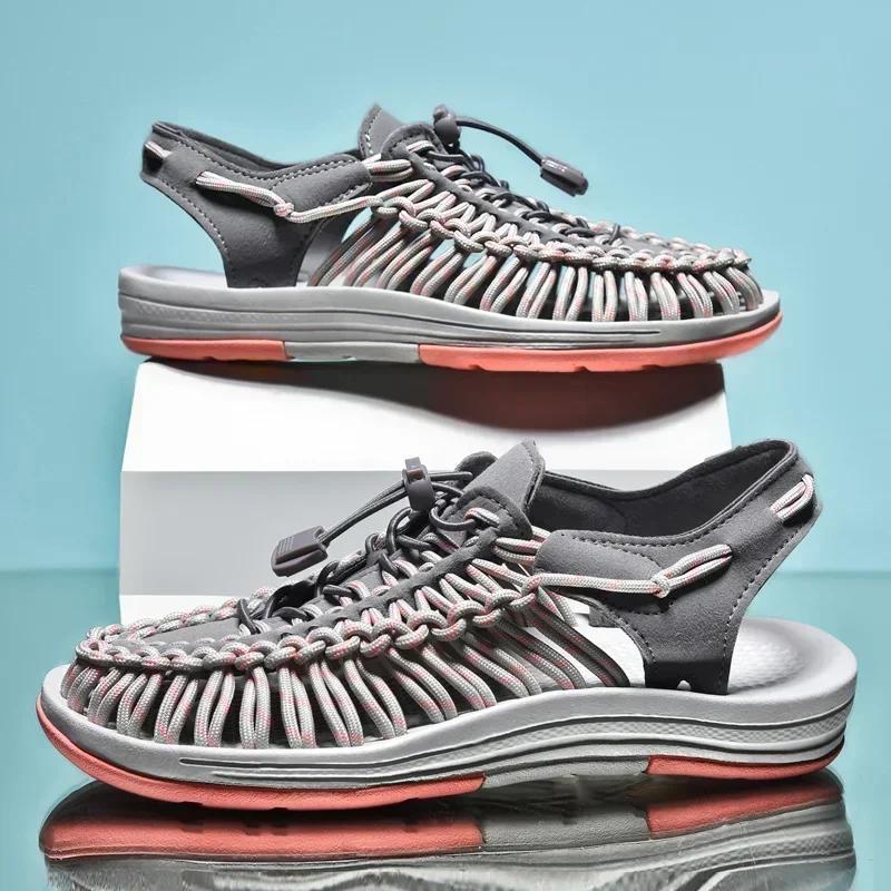 Fashion Summer Men Women Slippers Weaving Design Beach Sandals Breathable Casual Flat Sandals Outdoor Couples Sandals Size 48