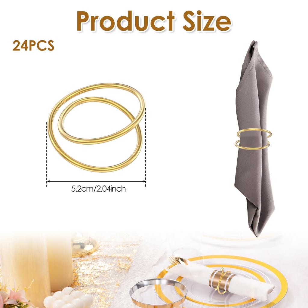 24Pcs Luxury Gold Napkin Ring Holder Decorative Dinner Table Serviette Buckle For Home Christmas Wedding Party Banquet Supplies