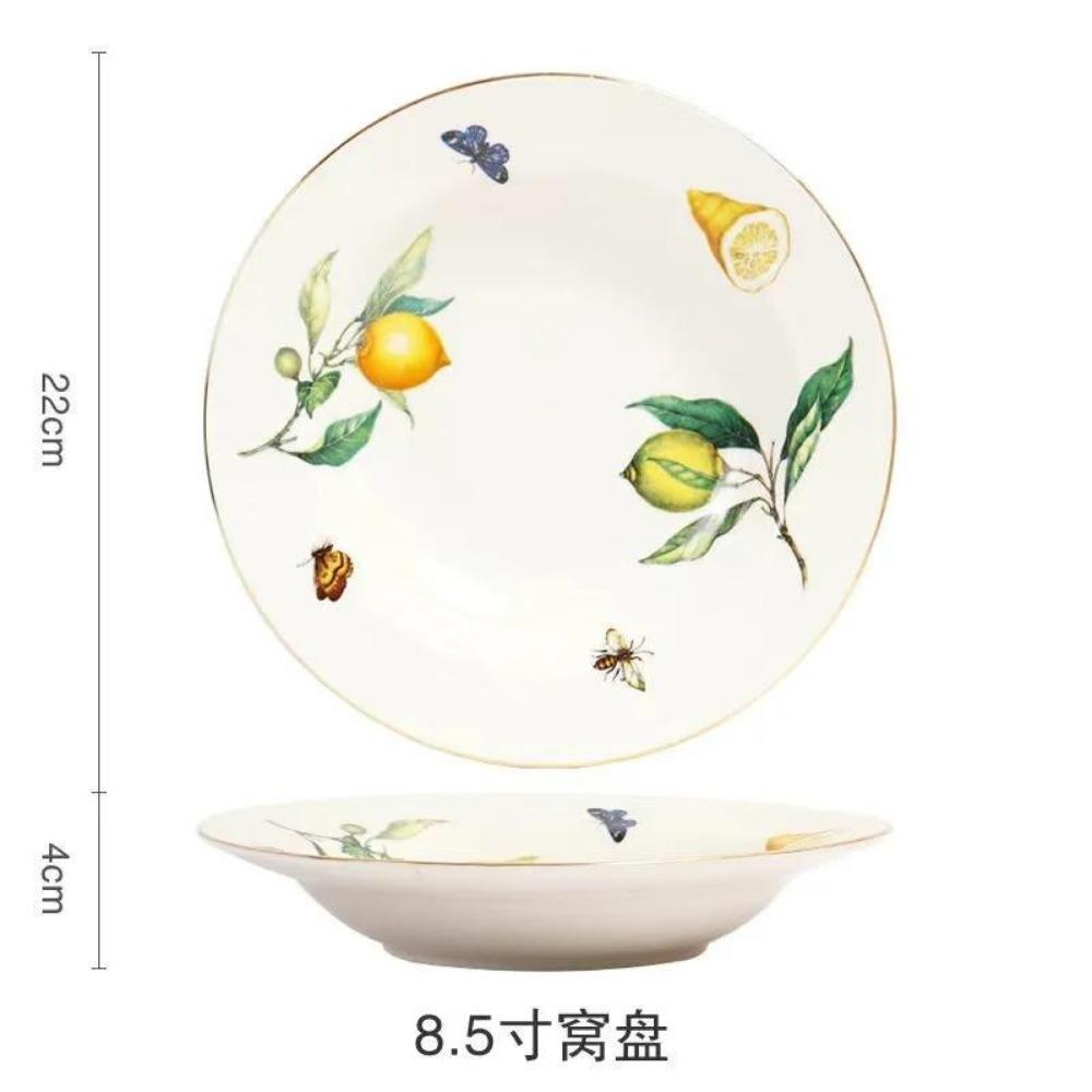 European Style Lemon Pattern Cups, Tea Cup Saucers Steak Plate Bowl Plate Dinnerware, Cute Coffee Mug Afternoon Tea Tableware