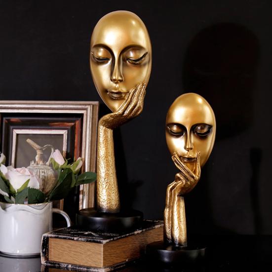 DYS Abstract Contemplative Face Resin Sculpture, Minimalist Hand-on-Chin Bust Statue for Desk Living Room Office, Creative Art Decor Entryway