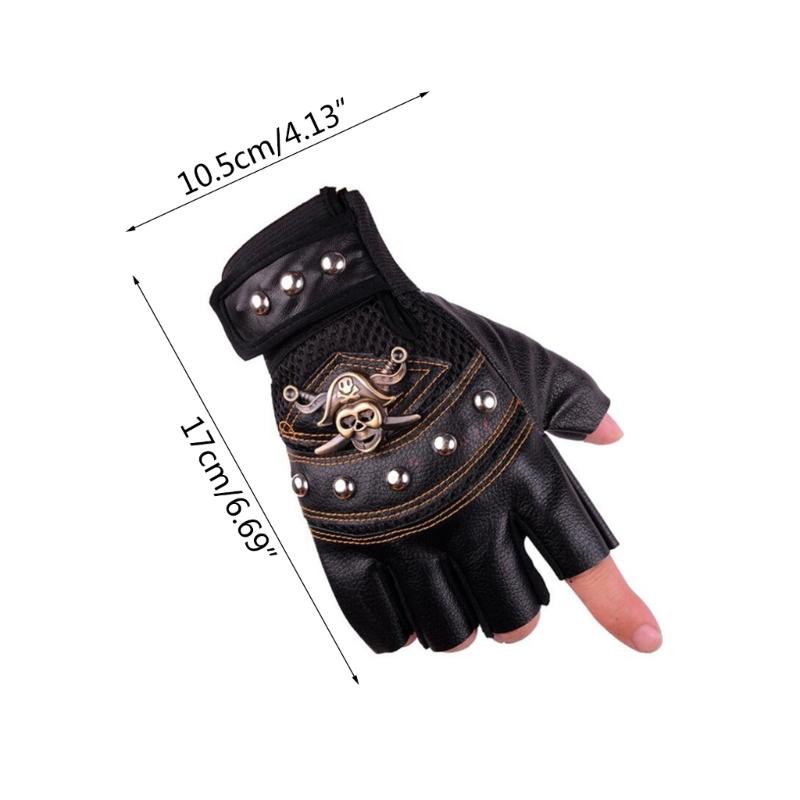 Studded Half-Finger Fingerless Driving Cycling Gloves Fall-proof Cool Skull Studded Summer Armor Hip-Hop Rock and Roll
