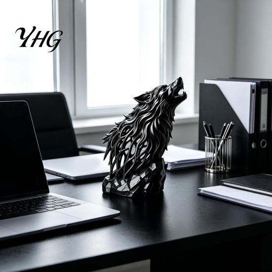 Unique Shelf Decorations Howl Wolf Sculpture, Gothic Wildlife Home Decor, Howling Statue Figurine Modern Artistic Ornaments with Rock Base,