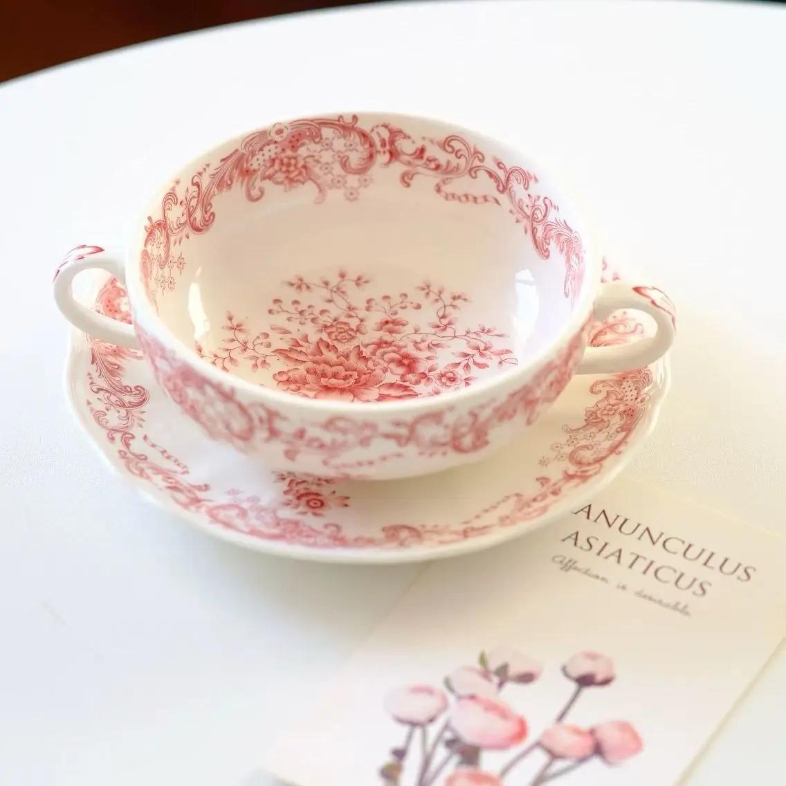 

Ретро французские кофейные чашки для домашнего хозяйства, послеобеденный чай, десерт, йогурт, набор чашек и тарелок, изысканные цветочные керамические миски, столовая посуда