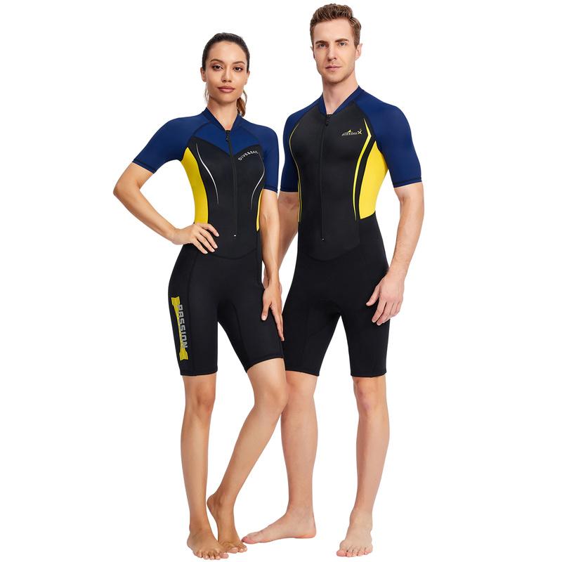 Costum de neopren de 1,5 mm, bărbați, femei, cu mânecă scurtă, cufăr, costume de neopren dintr-o bucată pentru salopetă de înot, surfing
