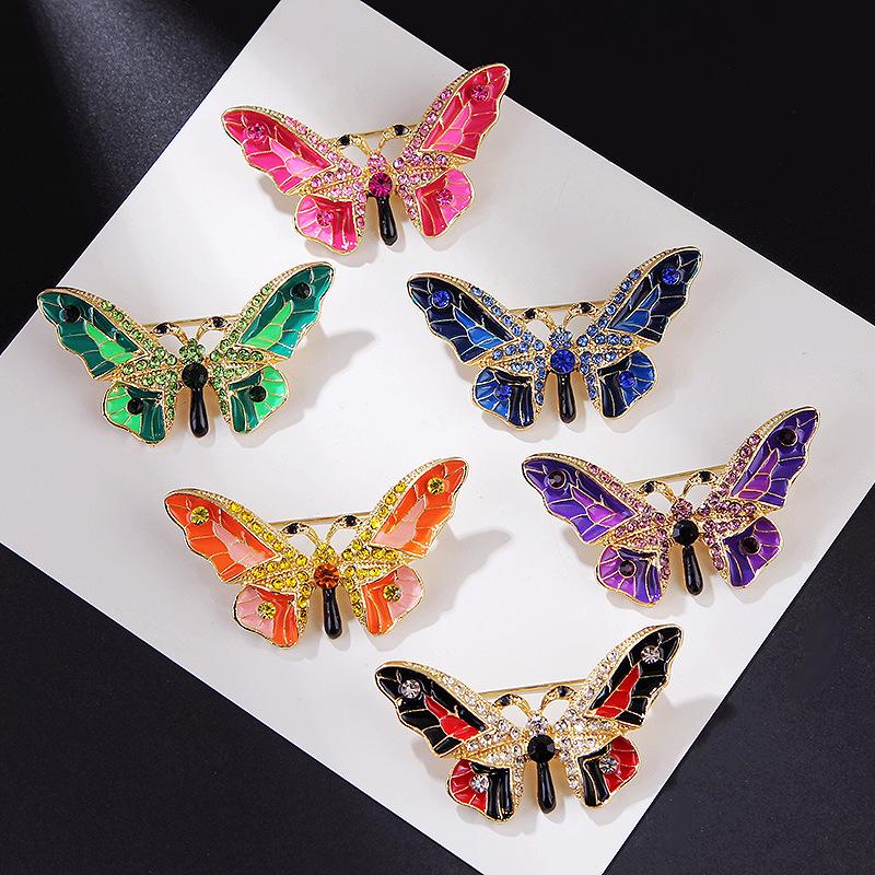 Broche Papillon Strass Émail Peint Alliage Épinglette pour Accessoires Vêtements Femme