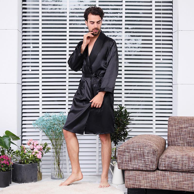 Men's Lightweight Summer Silk Yukata Bathrobe - Plus Size, Long-Sleeve Pajamas