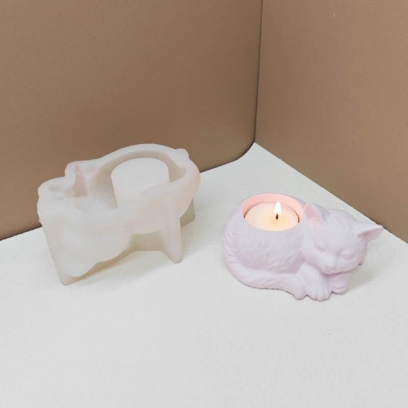 Sleeping Cats Candlesticks Resins Mould DIY Castings Moulds Animal Candle Holder Silicone Molds for Table Decorations