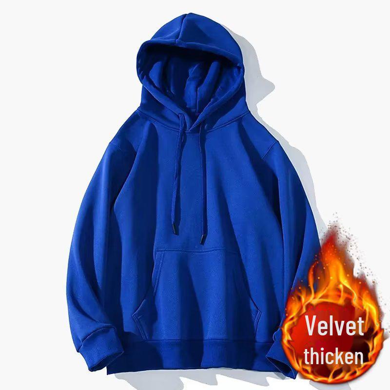 Hong Kong Style Men's Oversized Hooded Fleece Sweatshirt - Autumn/Winter Solid Color Pullover