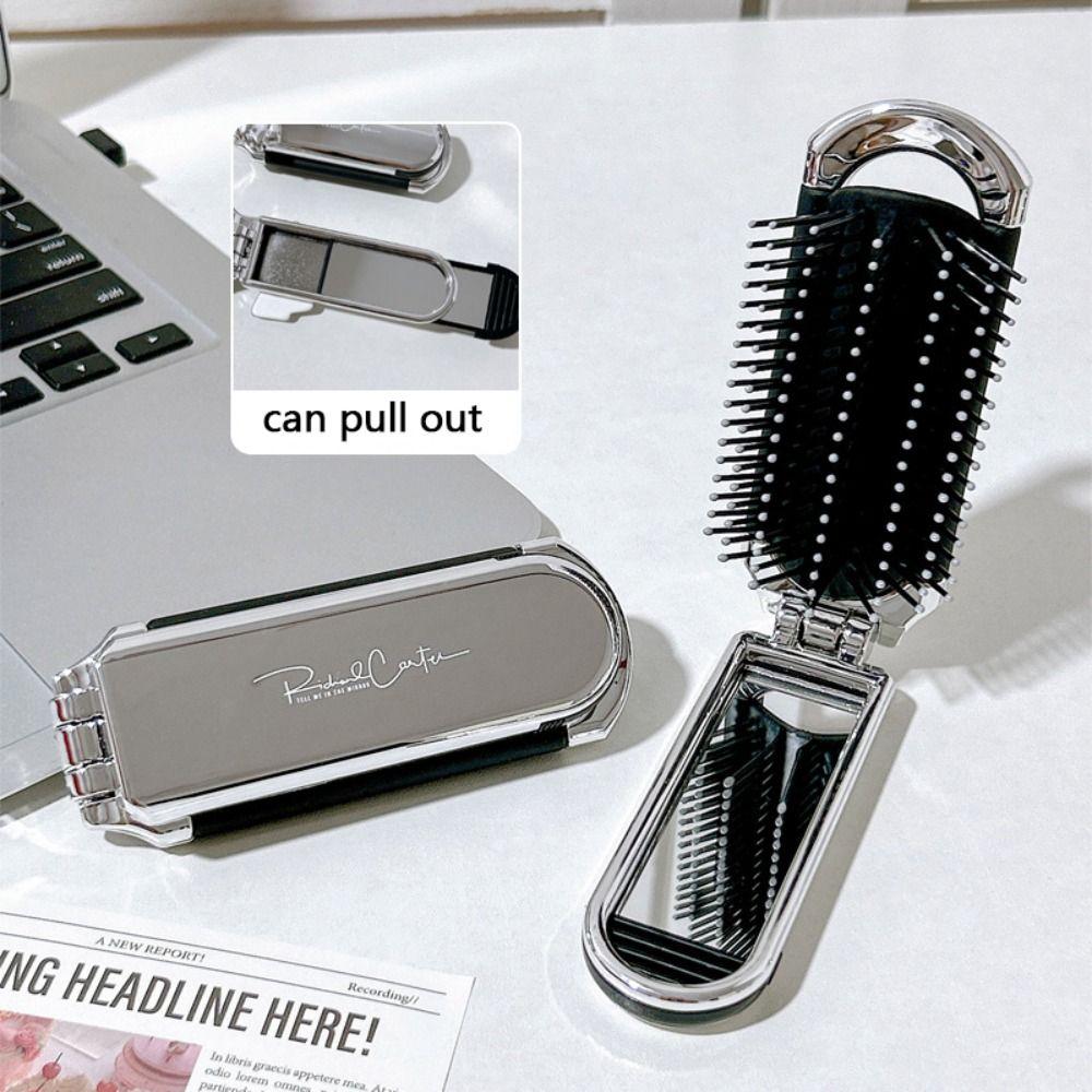 Mini Foldable Hair Comb Bowknot Air Bag Hair Brush Portable 2 in 1 Comb Mirror Set  Travel
