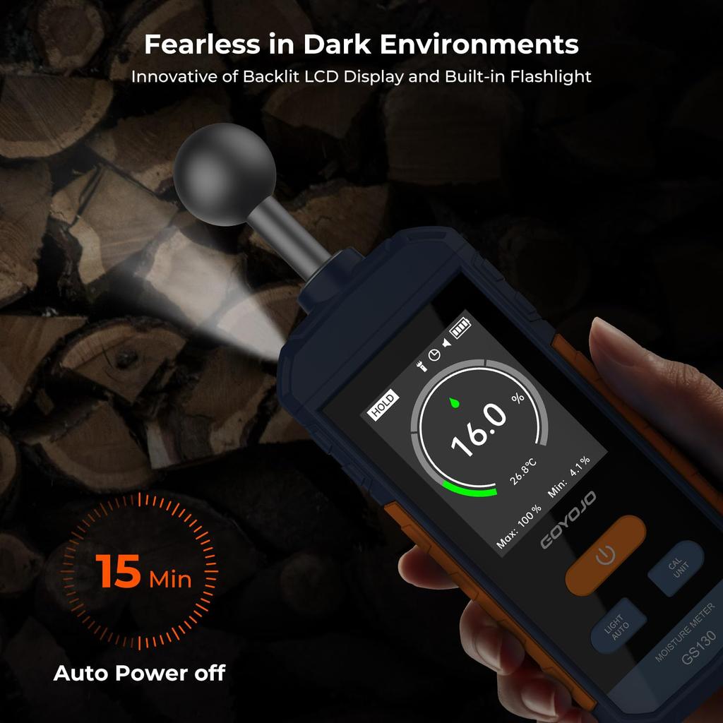 Digital Wood Moisture Meter Non-contact Spherical Timber Damp Detector LCD Screen Hygrometer Alarm Humidity Tester 5-40mm Depth