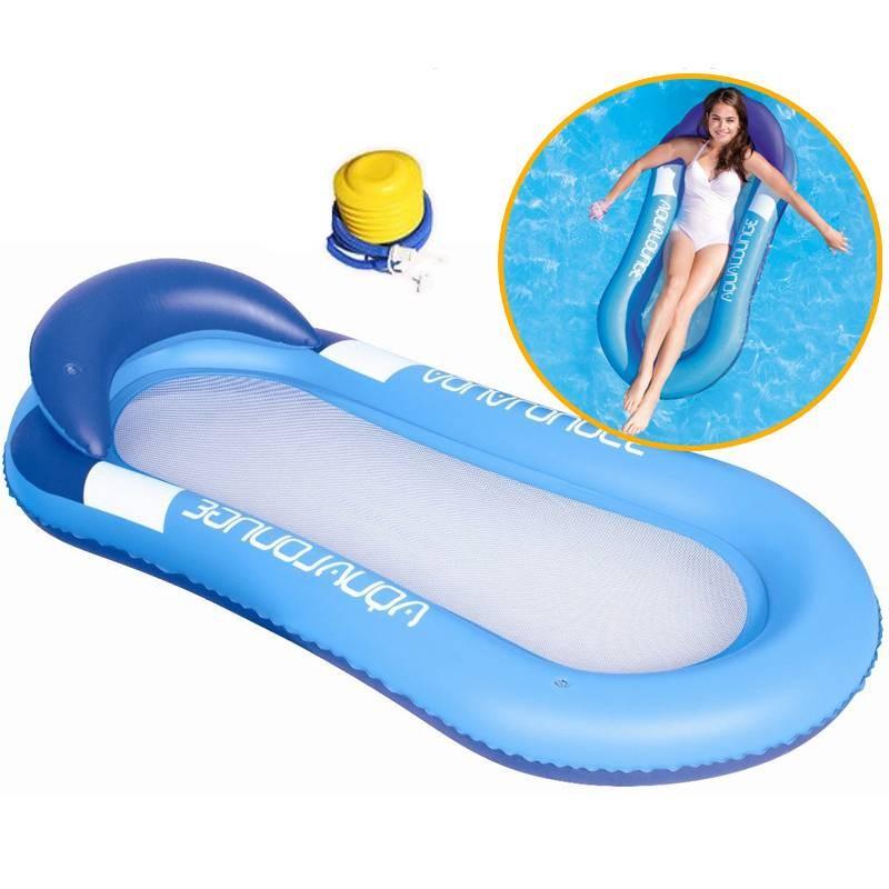 

Floating Pool Outdoor Backrest Lounger Thick Mesh Leaves Adult Bed Inflatable Dark Blue
