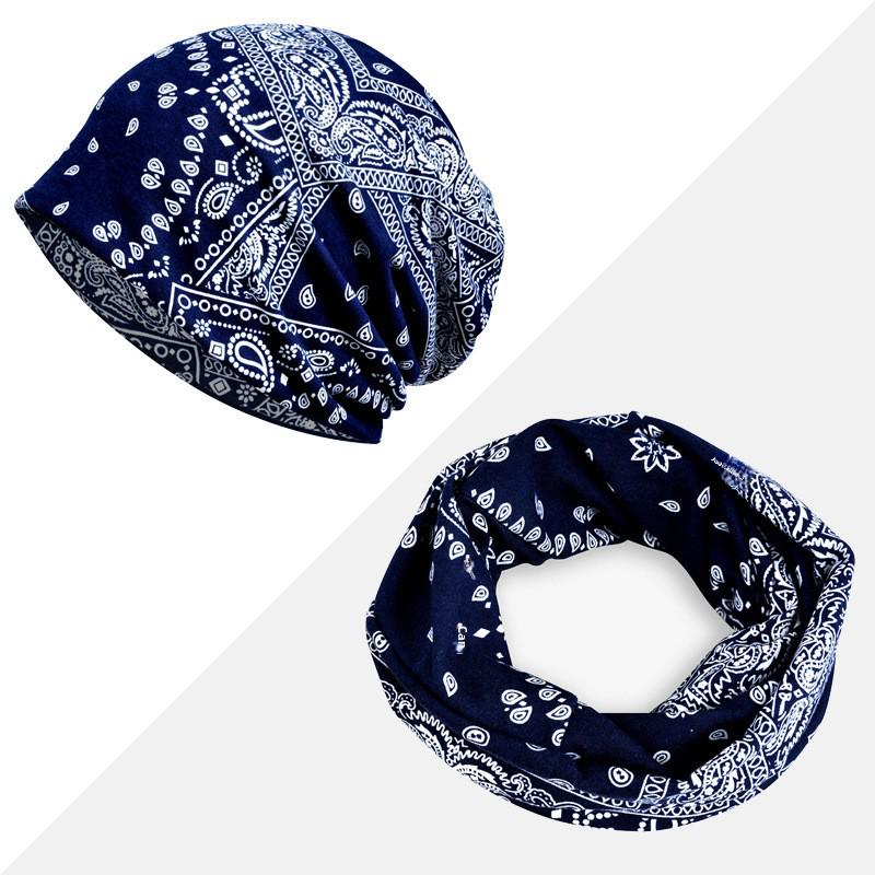 Women's Floral Print Cotton Pullover Hat and Scarf Set for Sun Protection