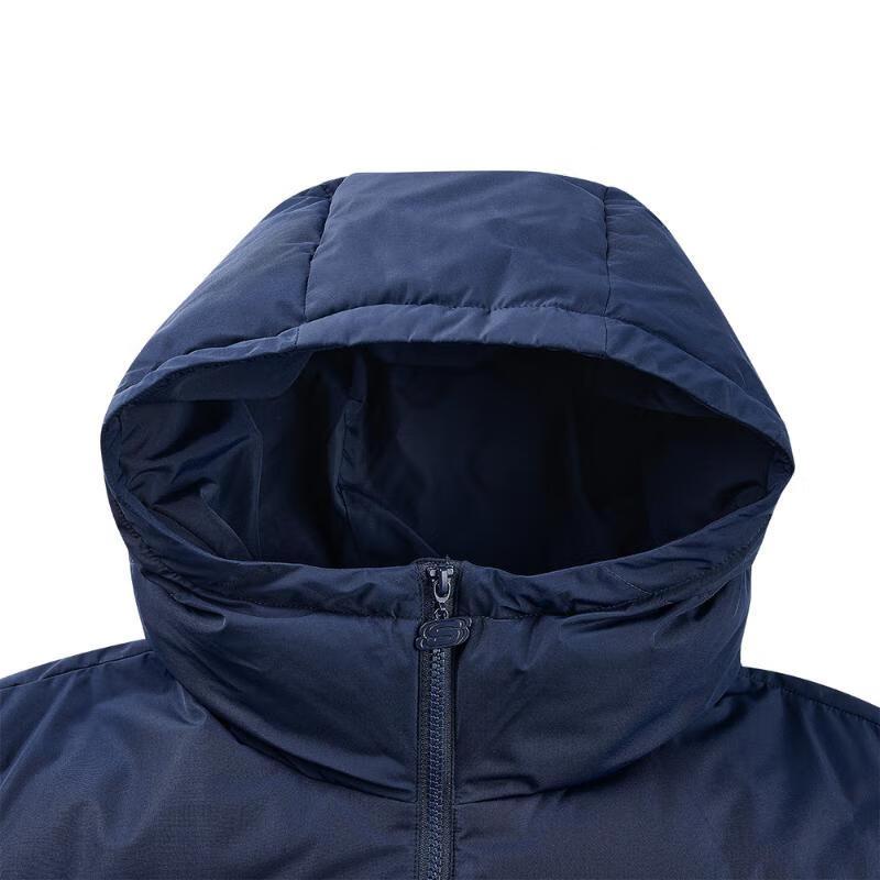 Skechers Solid Color Hooded Windproof Warm Three-Proof Long Sleeve Puffer Jacket Unisex Outerwear Navy-Blue L424U108-00DU